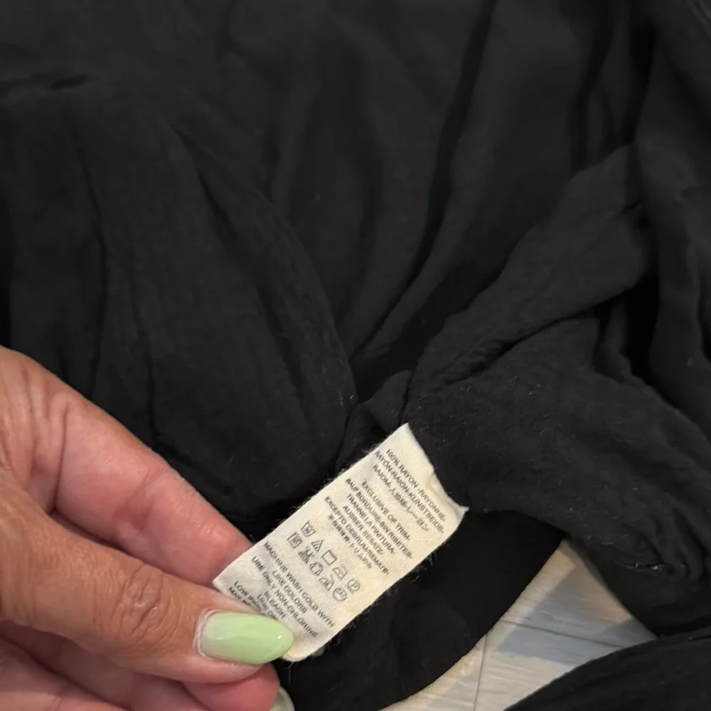 Free People Black Puff Sleeve Wrap Blouse